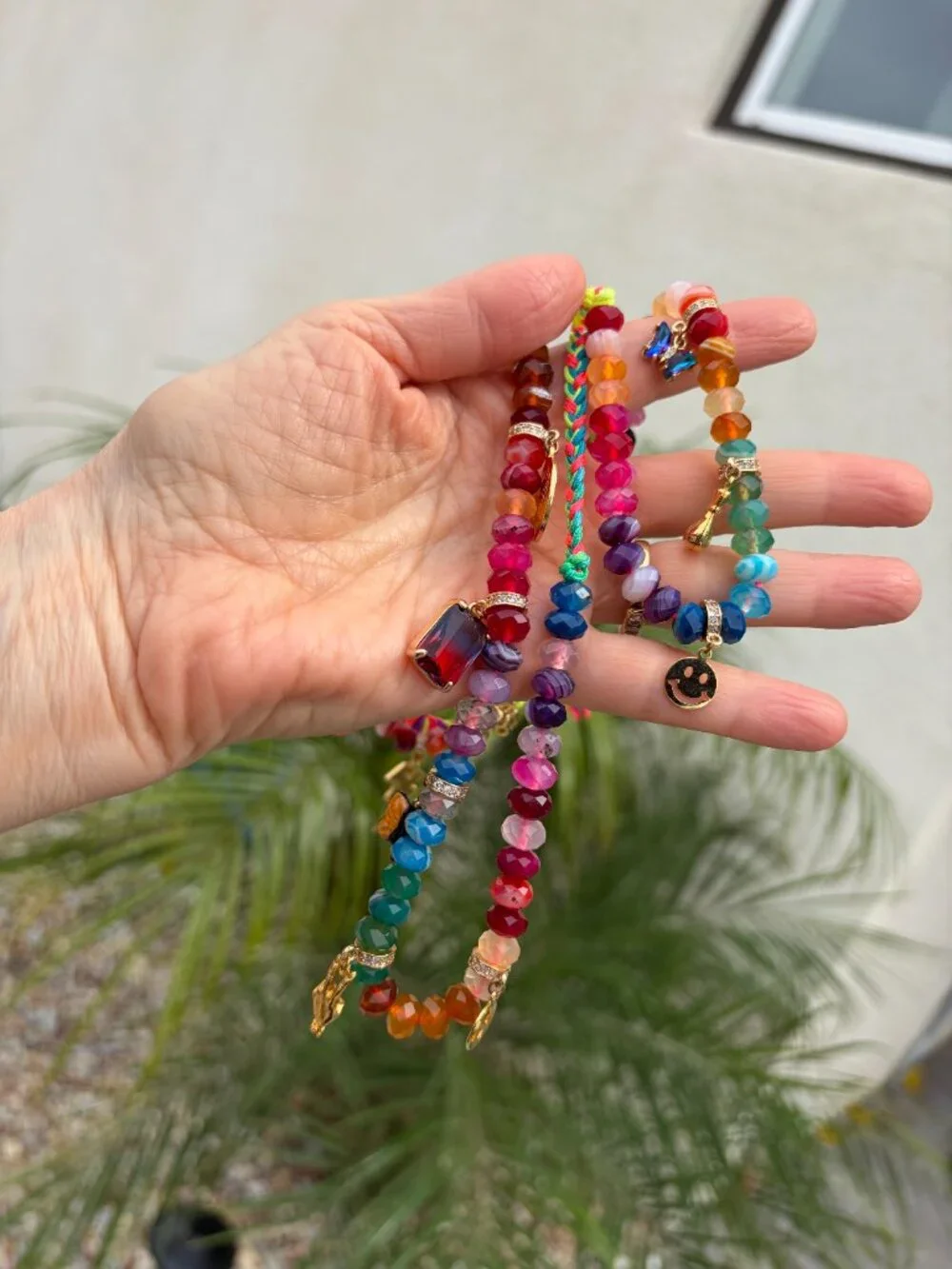 Stunning, colorful long charm necklace from Venessa Arizaga, adjustable to 36